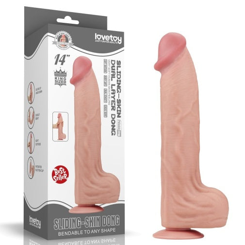 14" Realistic Dual-layer Sliding-skin Dildo