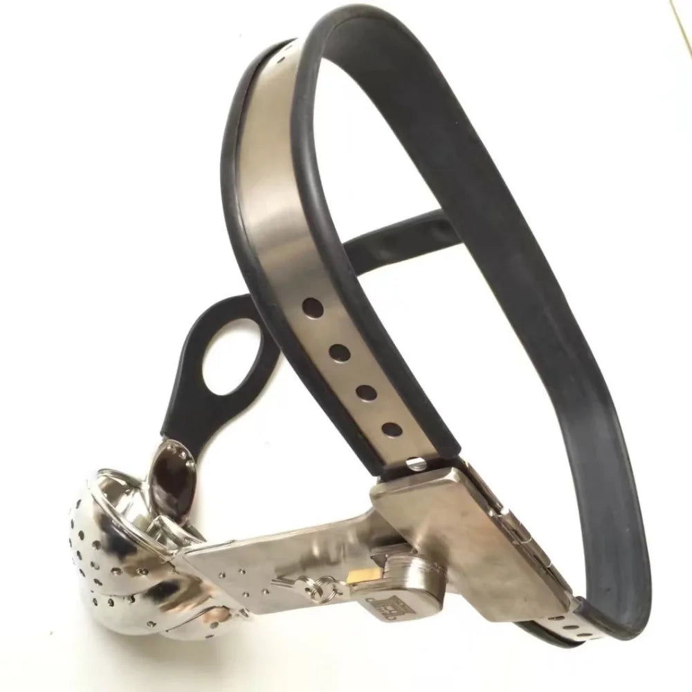 Black Emperor T5 Stainless Steel Chastity Belt With Ventilate Scrotum Groove