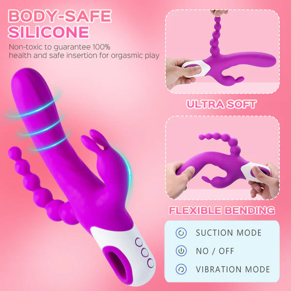 Violet Triple Rabbit Vibrator with Anal Beads