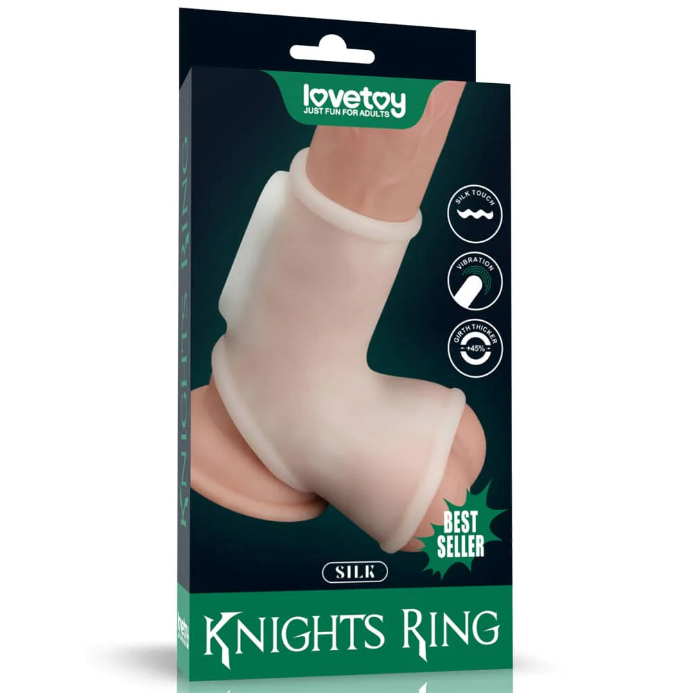 Knights Ring Vibrating Silk Knights Ring with Scrotum Sleeve - Blue