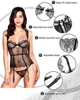 Women Sexy Lingerie Bustier Corset Metallic Print Shining Lace Lingerie Set with Garter Belts