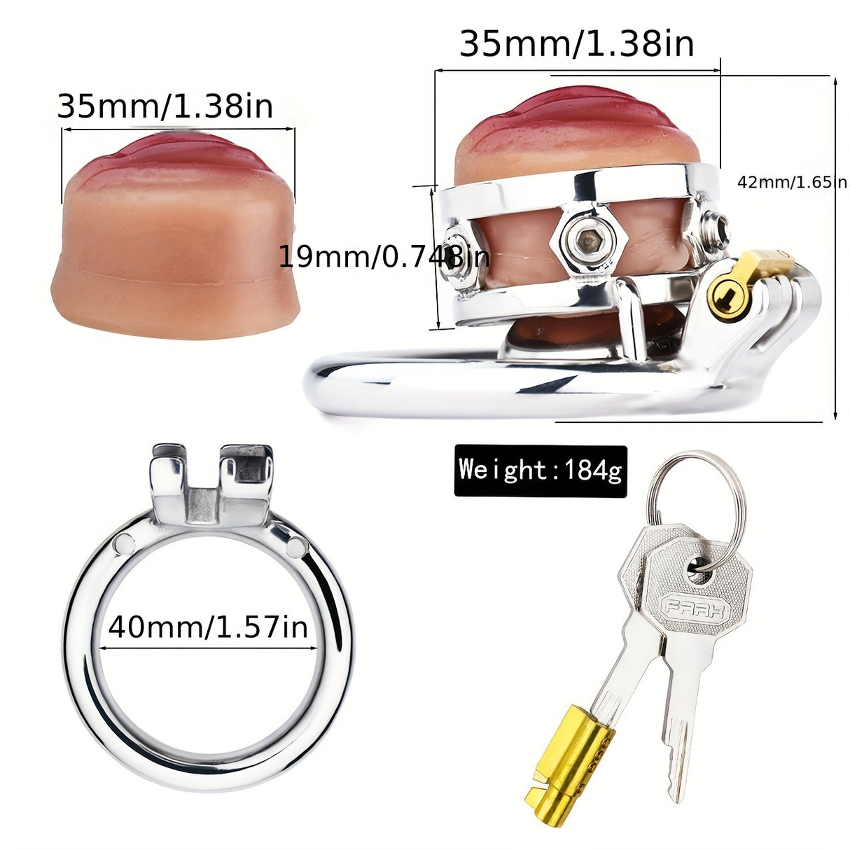 FRRK-411 Stainless Steel Pink Vagina Shap Male Chastity Cock Cage Device