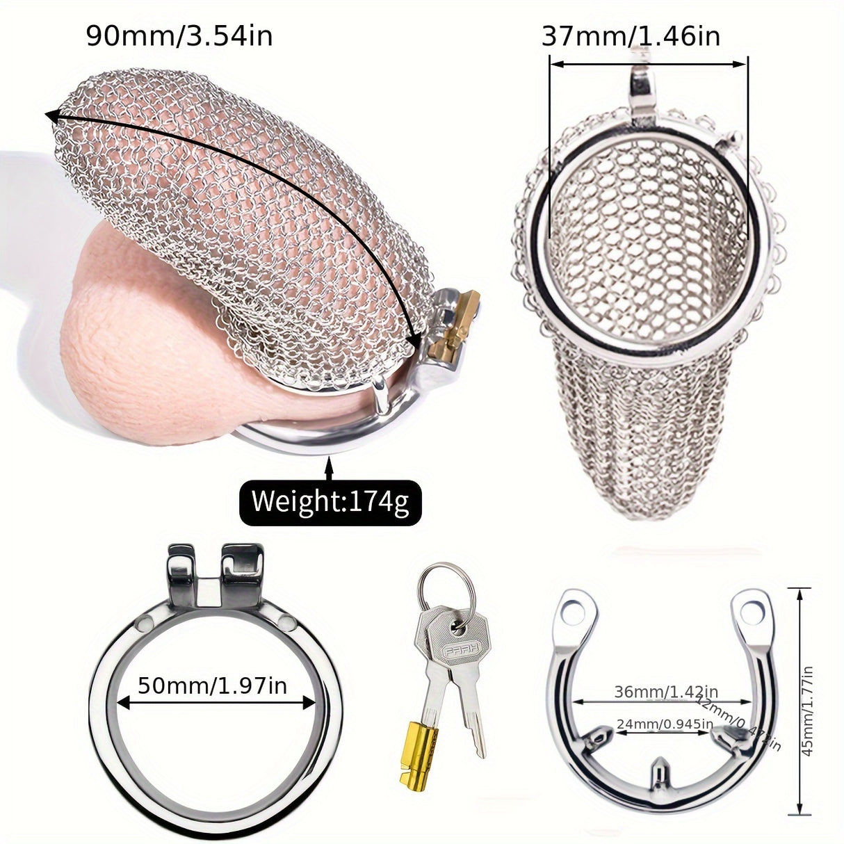 FRRK-196 Mesh Stainless Steel Male Chastity Cage Penis Cage Device