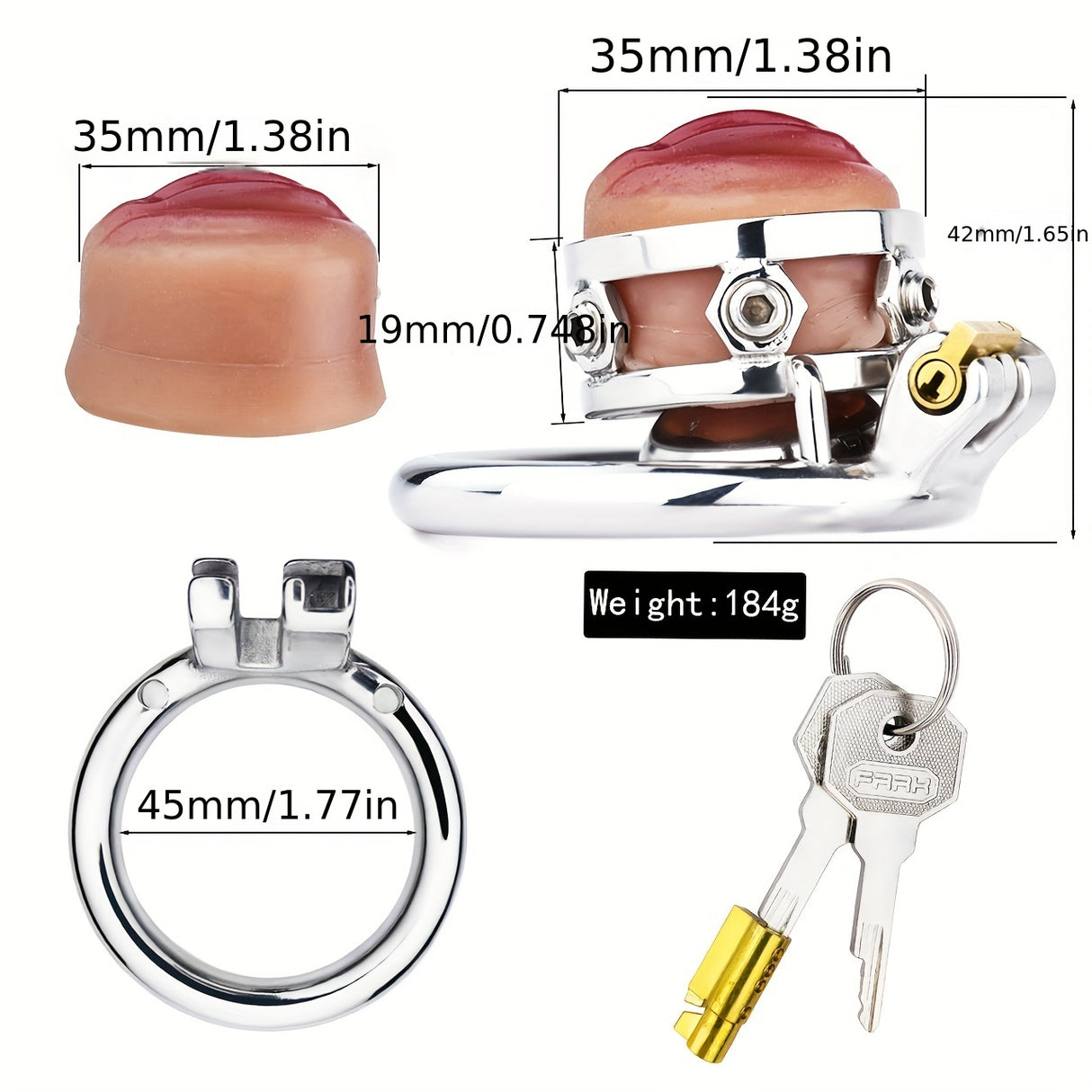 FRRK-411 Stainless Steel Pink Vagina Shap Male Chastity Cock Cage Device