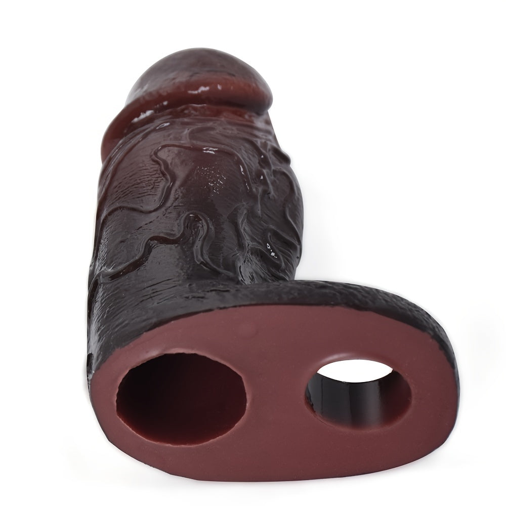 S8110 Penis Sleeve Realistic Hollow Dildo Open-ended Sheath With  Cock Ring