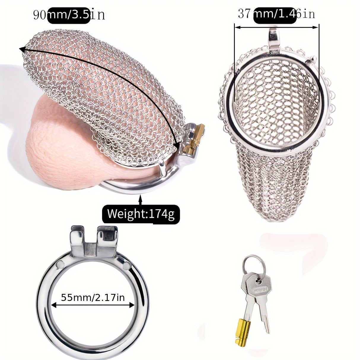 FRRK-196 Mesh Stainless Steel Male Chastity Cage Penis Cage Device