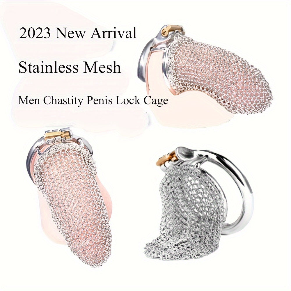 FRRK-195 Male Stainless Mesh Chastity Lock Cage Penis Cock Cage Device