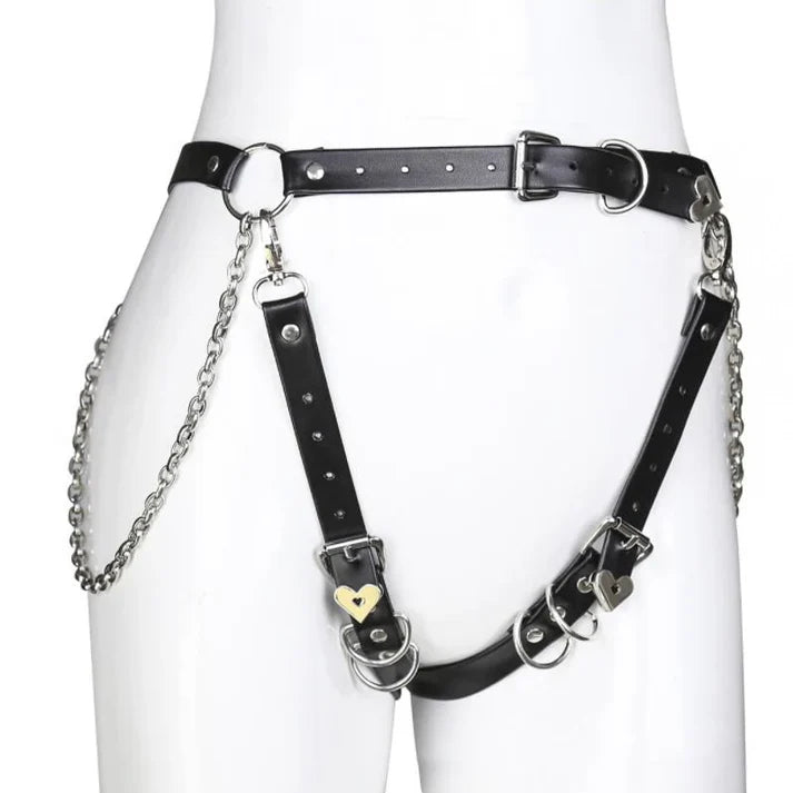 PU Leather Female Chastity Belt Bondage Chain Panties