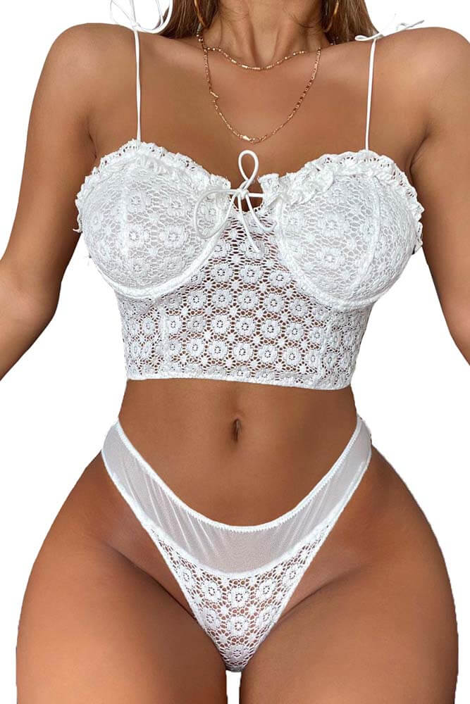 Honeysx Lace Ruffle Spaghetti Strap Bralette Set