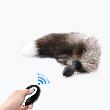 Sexbay remote control vibration detachable fox tail anal plug.