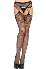 Honeysx Black Lace Fishnet Faux Gartered Pantyhose