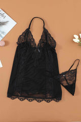 Sying Plus Size Mesh & Venice Embroidery Lace Babydoll