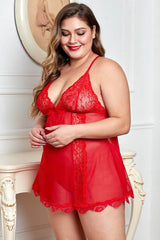 Sying Plus Size Mesh & Venice Embroidery Lace Babydoll